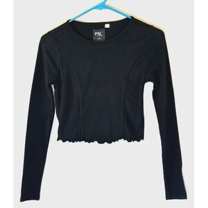 Pacsun Small Black Baby Tee Corset Lettuce Hem Whimsigoth Fairy Grunge Top Crew